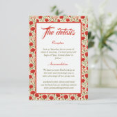 Rode Anjer Bloemen Trouwdetails Informatiekaartje (Staand voorkant)