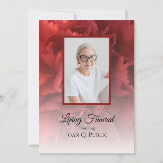 Rode Anjer Bloemen Wonen Begrafenisfeest Kaart (Voorkant)