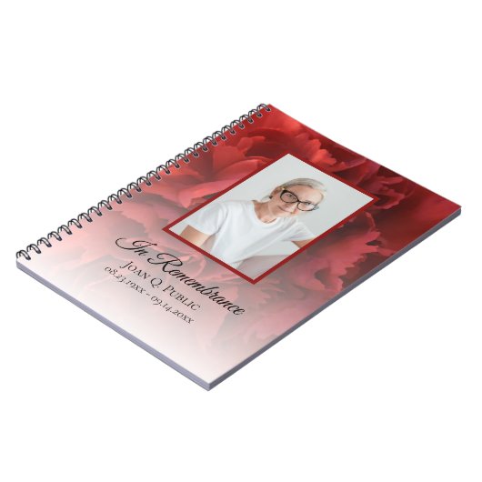 Rode anjer bloemenviering van het leven begrafenis notitieboek (Linkerzijde)