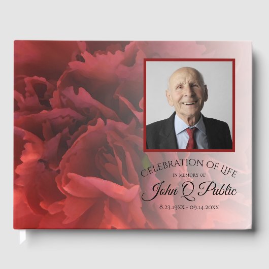 Rode anjer bloemenviering van het leven gastenboek (Voorkant)