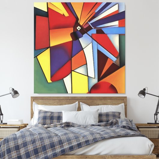 Rode anjer in een Abstracte vlakke geometrische ku Canvas Afdruk (Insitu (Slaapkamer))