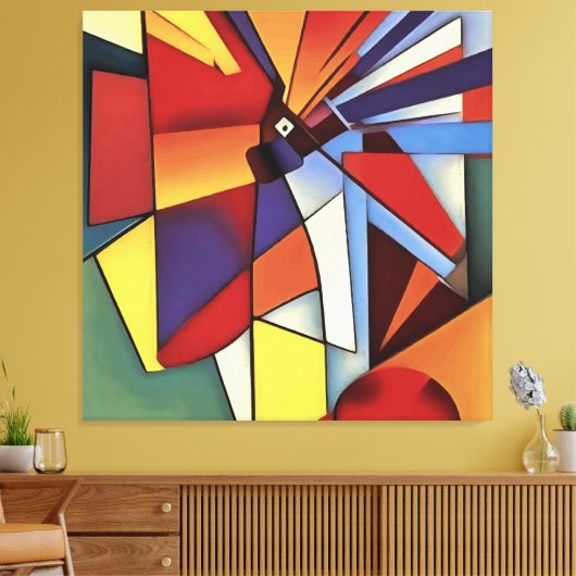 Rode anjer in een Abstracte vlakke geometrische ku Canvas Afdruk (Insitu (Woonkamer))