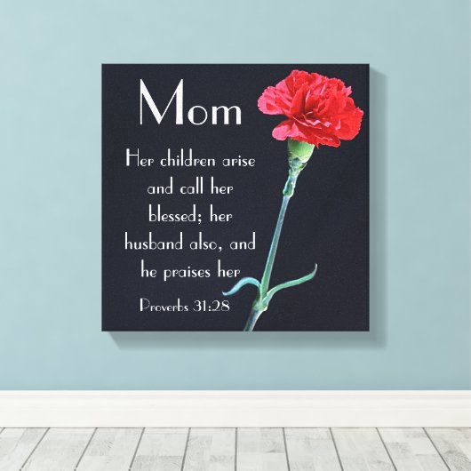 rode anjer Moederdag Bijbelvers Spreuken 31 Canvas Afdruk (Insitu (Houten vloer))