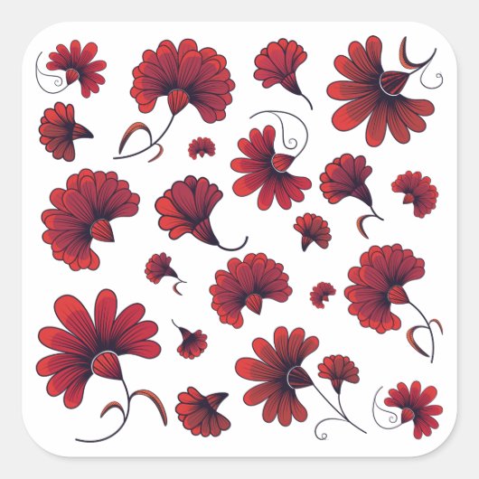 Rode anjer vectorpatroon bloem vierkante sticker (Voorkant)
