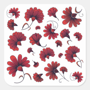 Rode anjer vectorpatroon bloem vierkante sticker