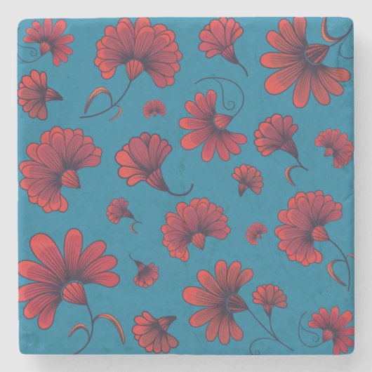 Rode anjerpatronen in blauw stenen onderzetter (Voorkant)