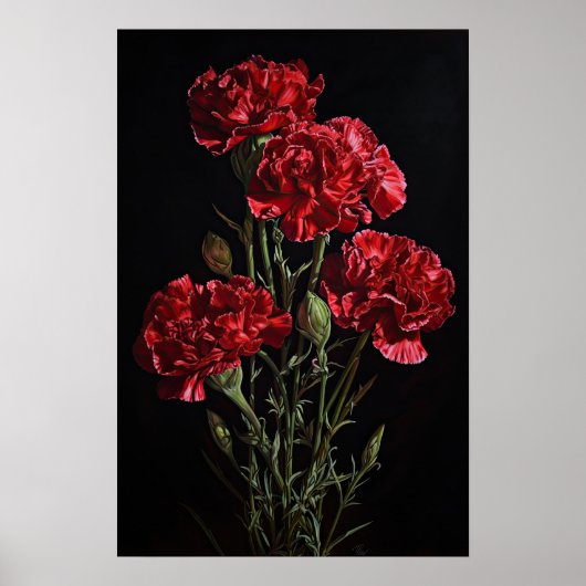 Rode anjers bloemenkunst print Poster (Voorkant)