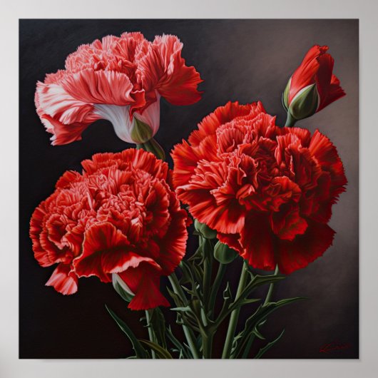 Rode anjers bloemenkunst print Poster (Voorkant)
