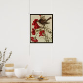 Rode anjers en Poster van zangvogels (Keuken)