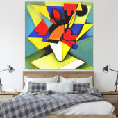 Rode anjers in een Abstracte vaas met geometrische Canvas Afdruk (Insitu (Slaapkamer))