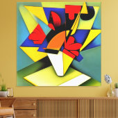 Rode anjers in een Abstracte vaas met geometrische Canvas Afdruk (Insitu (Woonkamer))