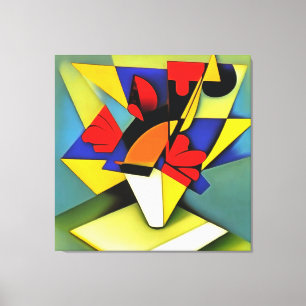 Rode anjers in een Abstracte vaas met geometrische Canvas Afdruk