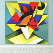Rode anjers in een Abstracte vaas met geometrische Canvas Afdruk (Insitu (Houten vloer))