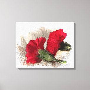 Rode anjers op Brocade Canvas Afdruk