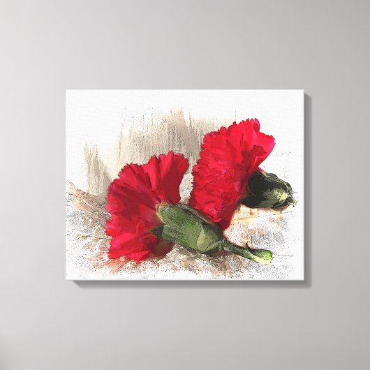 Rode anjers op Brocade Canvas Afdruk (Voorkant)