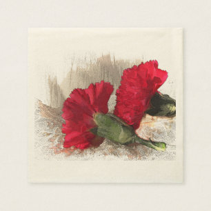 Rode anjers op Brocade Paper Napkin Servet