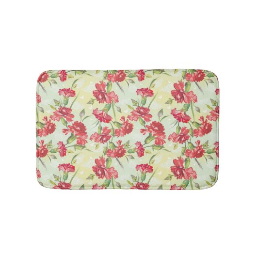 Rode anjers op groen met vlinders badmat (Voorkant)
