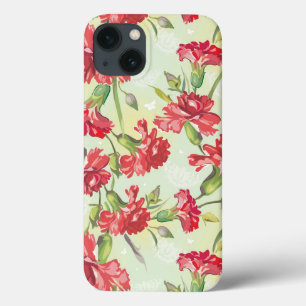 Rode anjers op groen met vlinders iPhone 13 hoesje