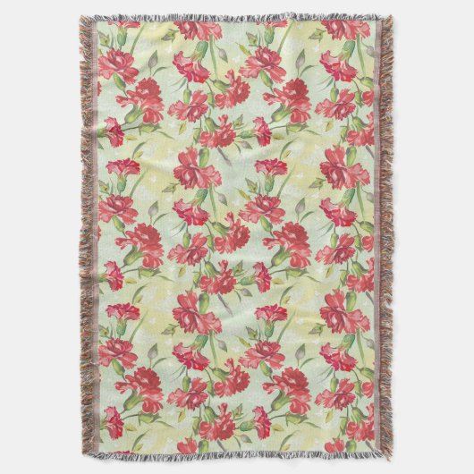 Rode anjers op groen met vlinders deken (Voorkant Verticaal)