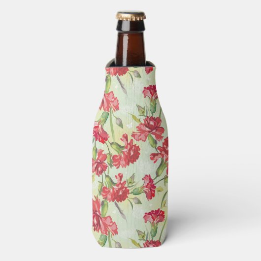 Rode anjers op groen met vlinders flesjeskoeler (Fles Voorkant)