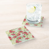 Rode anjers op groen met vlinders glazen onderzetter (Schuin)