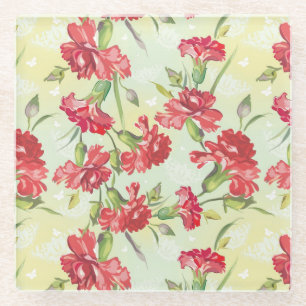 Rode anjers op groen met vlinders glazen onderzetter