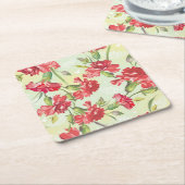 Rode anjers op groen met vlinders kartonnen onderzetters (Schuin)