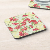 Rode anjers op groen met vlinders onderzetter (Linkerzijde)