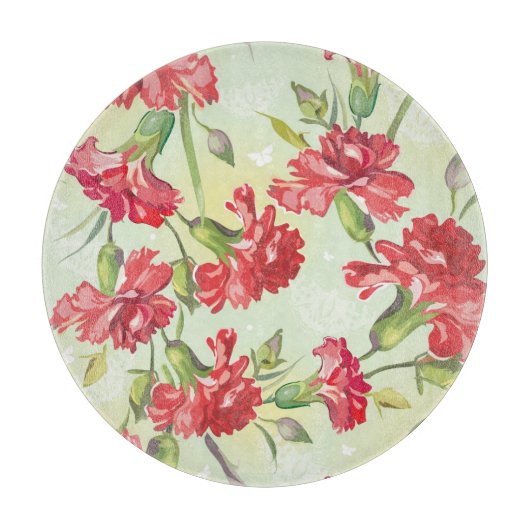 Rode anjers op groen met vlinders snijplank (Voorkant)