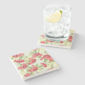 Rode anjers op groen met vlinders stenen onderzetter (Zijkant)