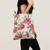 Rode anjers op groen met vlinders tote bag (Dichtbij)