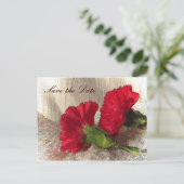 Rode anjers redden de datum aankondigingskaart (Staand voorkant)