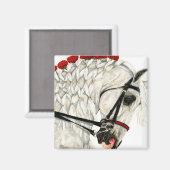Rode anjers - witte paardenmagneet magneet (Voorkant / Achterkant)