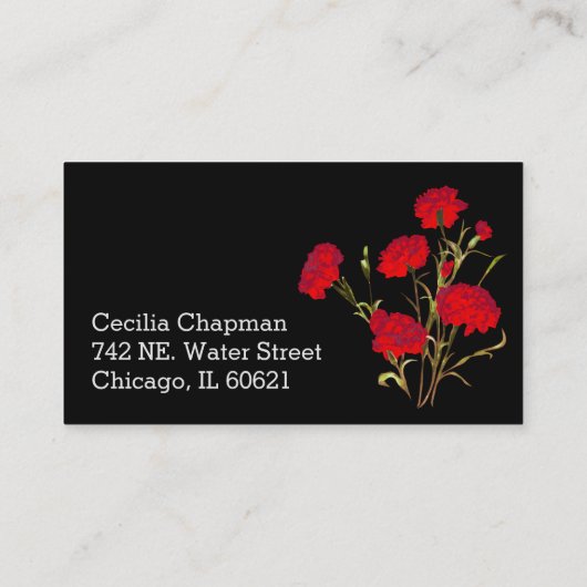 Rode anjerventilator, speciaal gepersonaliseerd zw visitekaartje (Achterkant)