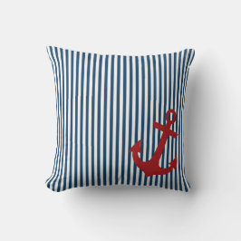 Rode anker met Nautical Blue Salior Stripes Kussen