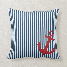 Rode anker met Nautical Blue Salior Stripes Kussen