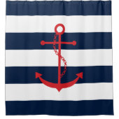 Rode anker op blauwe strepen douchegordijn (Voorkant)