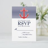 Rode Anker Zeevaart Gestreepte RSVP-reactiekaart RSVP Kaartje (Staand voorkant)