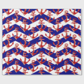 Rode Ankers Nautische Chevron Stripes Patroon Cadeaupapier (Vlak)