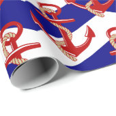 Rode Ankers Nautische Chevron Stripes Patroon Cadeaupapier (Rol Hoek)