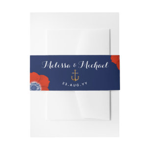 Rode annemonen Waterverf + Nautisch Rood Blauw Uitnodigingen Wikkel