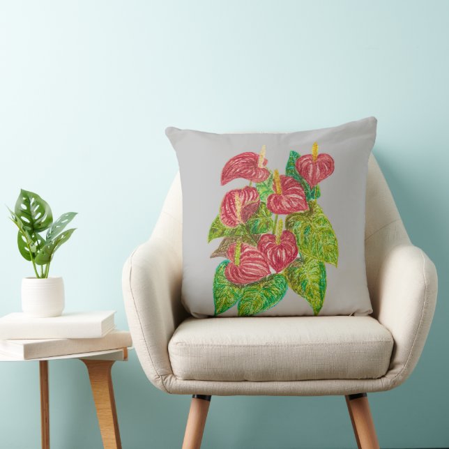 Rode Anthurium bloemen Kussen (Stoel)