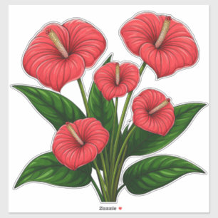 Rode Anthurium Bloemen met Groene Bladeren Sticker