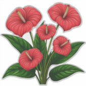 Rode Anthurium Bloemen met Groene Bladeren Sticker (Voorkant)