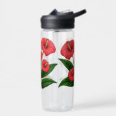 Rode Anthurium Bloemen met Groene Bladeren Waterfles (Links)