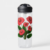 Rode Anthurium Bloemen met Groene Bladeren Waterfles (Voorkant)