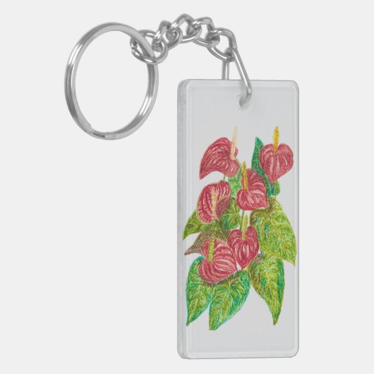 Rode Anthurium bloemen Sleutelhanger (Voorkant Links)