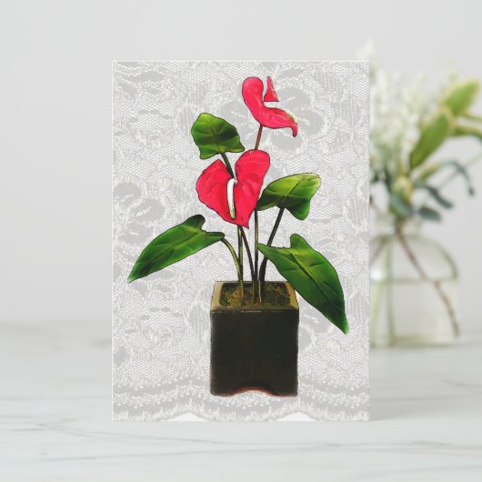Rode anthurium in Planter Kaart (Staand voorkant)