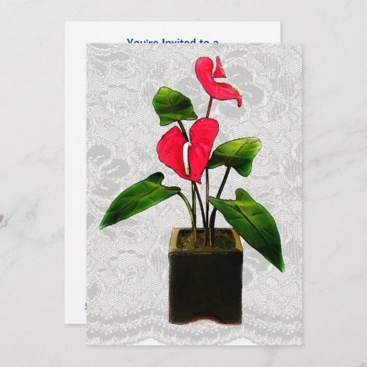 Rode anthurium in Planter Kaart (Voorkant / Achterkant)