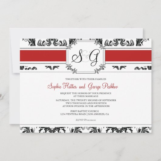 Rode Antiek Elegant Wedding Uitnodiging (Achterkant)